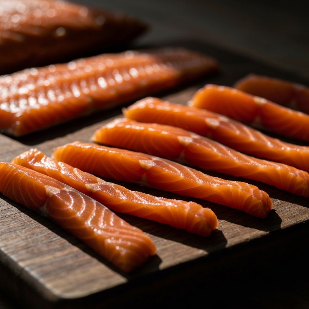 Tranches fines de saumon fumé découpées à la main